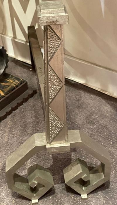 French Art Deco Iron Steel Andirons High Quality Pair