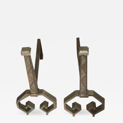 French Art Deco Iron Steel Andirons High Quality Pair