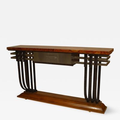 French Art Deco Iron Steel Trimmed Console Table