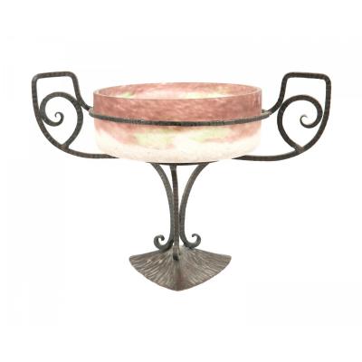 French Art Deco Iron and Glass Compote