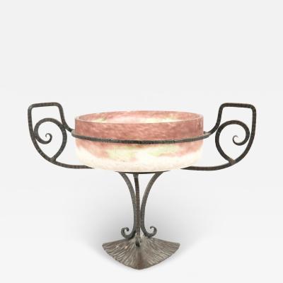 French Art Deco Iron and Glass Compote