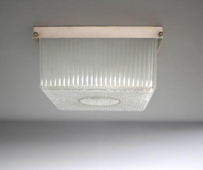 French Art Deco Lacquered Metal and Glass Flush Mount