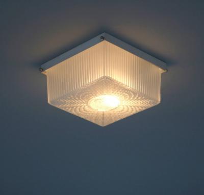 French Art Deco Lacquered Metal and Glass Flush Mount