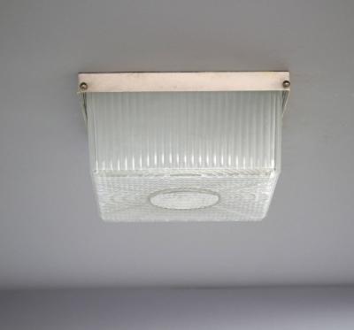 French Art Deco Lacquered Metal and Glass Flush Mount