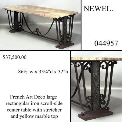French Art Deco Large Rectangular Iron Scroll Side Center Table