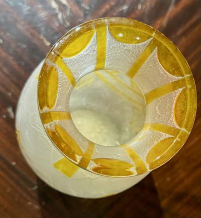 French Art Deco Legras Cameo Glass Vase in Opaline with Amber Overlay