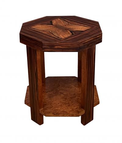 French Art Deco Macassar and Burl Walnut Octagonal Occasional Table