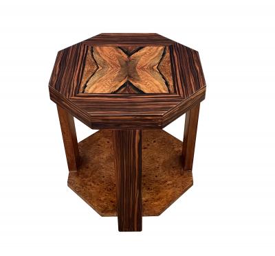 French Art Deco Macassar and Burl Walnut Octagonal Occasional Table