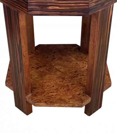 French Art Deco Macassar and Burl Walnut Octagonal Occasional Table