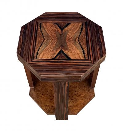 French Art Deco Macassar and Burl Walnut Octagonal Occasional Table