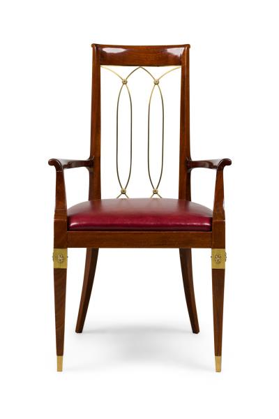 French Art Deco Mahogany Brass Open Back Armchair