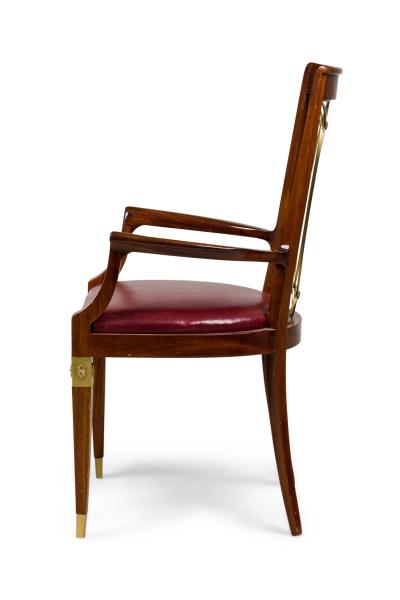 French Art Deco Mahogany Brass Open Back Armchair