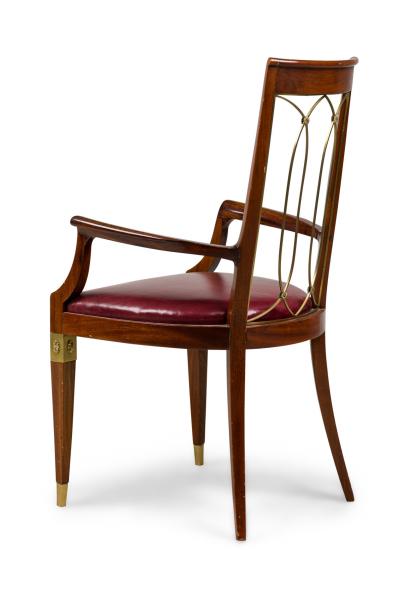 French Art Deco Mahogany Brass Open Back Armchair