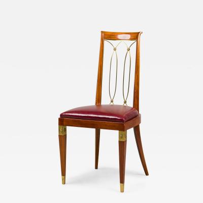French Art Deco Mahogany Brass Open Back Side Chair
