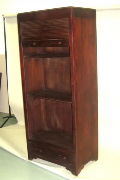 French Art Deco Mahogany Roll Top Cabinet Storage Armoire 1930