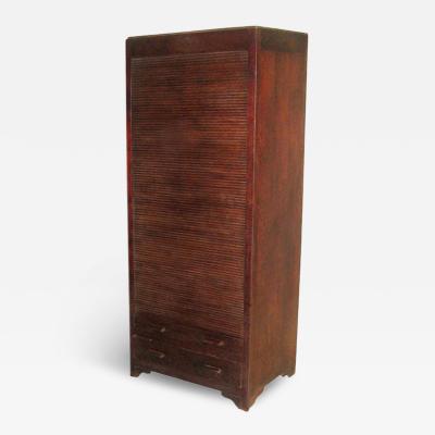 French Art Deco Mahogany Roll Top Cabinet Storage Armoire 1930