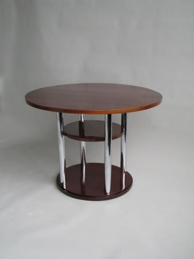 French Art Deco Mahogany and Chrome Gueridon