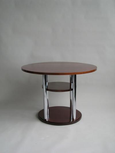 French Art Deco Mahogany and Chrome Gueridon