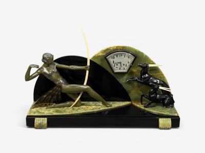 French Art Deco Mantel Clock Marble Onyx Gilt France 1930s