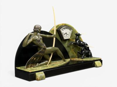 French Art Deco Mantel Clock Marble Onyx Gilt France 1930s