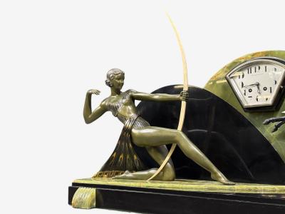 French Art Deco Mantel Clock Marble Onyx Gilt France 1930s