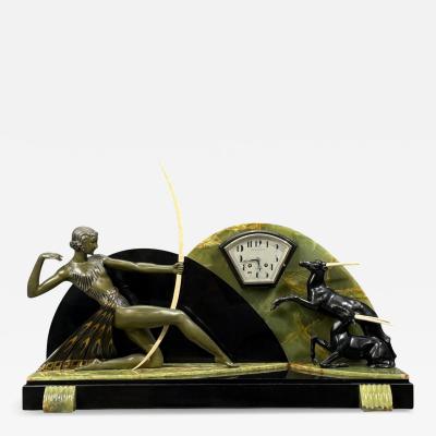 French Art Deco Mantel Clock Marble Onyx Gilt France 1930s
