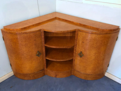 French Art Deco Maple Corner Cupboard 1945