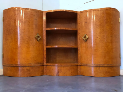 French Art Deco Maple Corner Cupboard 1945