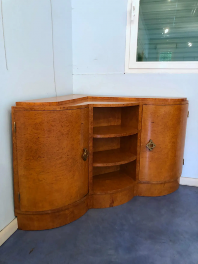 French Art Deco Maple Corner Cupboard 1945