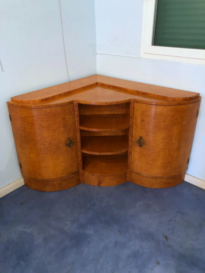 French Art Deco Maple Corner Cupboard 1945