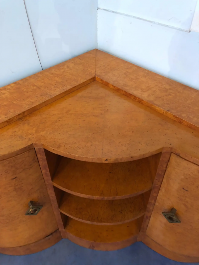 French Art Deco Maple Corner Cupboard 1945
