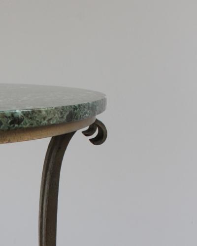 French Art Deco Marble Console with a Hammered wrought Iron Pedestal