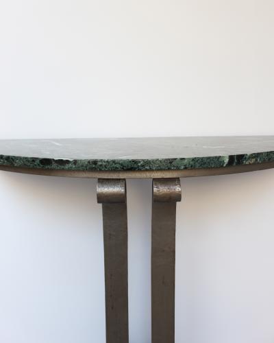 French Art Deco Marble Console with a Hammered wrought Iron Pedestal