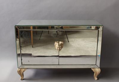 French Art Deco Mirrored Buffet or Commode with Wooden Legs and Handles