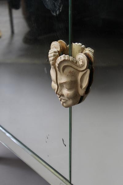 French Art Deco Mirrored Buffet or Commode with Wooden Legs and Handles