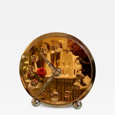French Art Deco Modernist Clock with Mirrored Peach Glass Face circa 1930