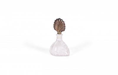 French Art Deco Molded Glass and Silver Perfume Bottle