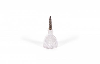 French Art Deco Molded Glass and Silver Perfume Bottle