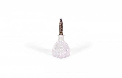 French Art Deco Molded Glass and Silver Perfume Bottle