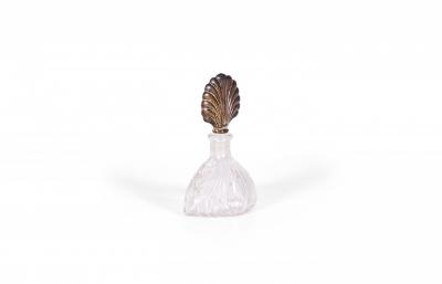 French Art Deco Molded Glass and Silver Perfume Bottle