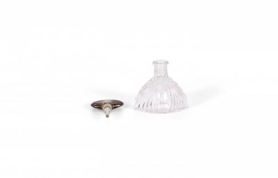 French Art Deco Molded Glass and Silver Perfume Bottle