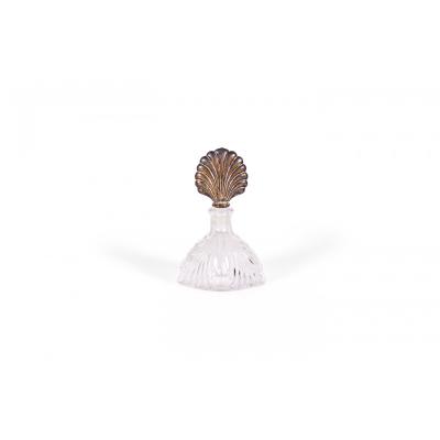 French Art Deco Molded Glass and Silver Perfume Bottle