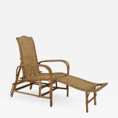 French Art Deco Natural Wicker and Bentwood Adjustable Back Chaise