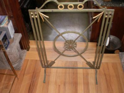 French Art Deco Neoclassical Style Wrought Iron Fireplace Screen with Arrows