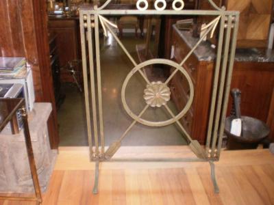 French Art Deco Neoclassical Style Wrought Iron Fireplace Screen with Arrows