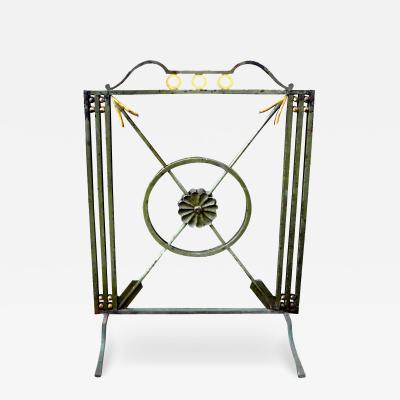 French Art Deco Neoclassical Style Wrought Iron Fireplace Screen with Arrows
