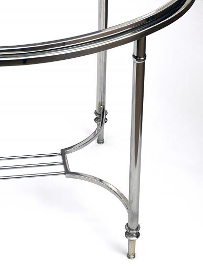 French Art Deco Nickel plated Oval Side Table in the Style of Maison Jansen