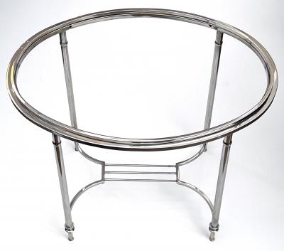 French Art Deco Nickel plated Oval Side Table in the Style of Maison Jansen