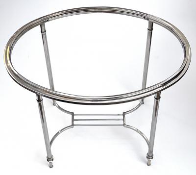 French Art Deco Nickel plated Oval Side Table in the Style of Maison Jansen