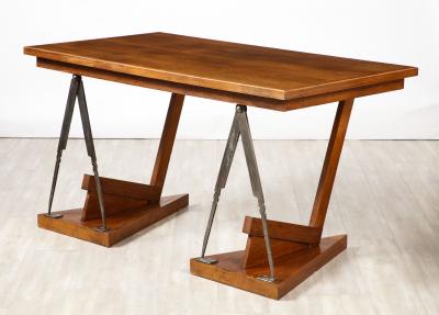 French Art Deco Oak and Steel Writing Table Desk France circa 1930